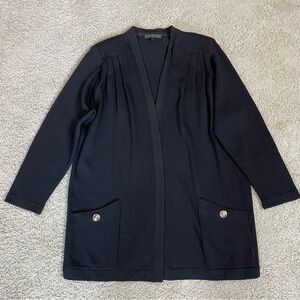 Women's ST JOHN BASICS Black SANTANA KNIT Long DRAPED Open Front CARDIGAN Jacket